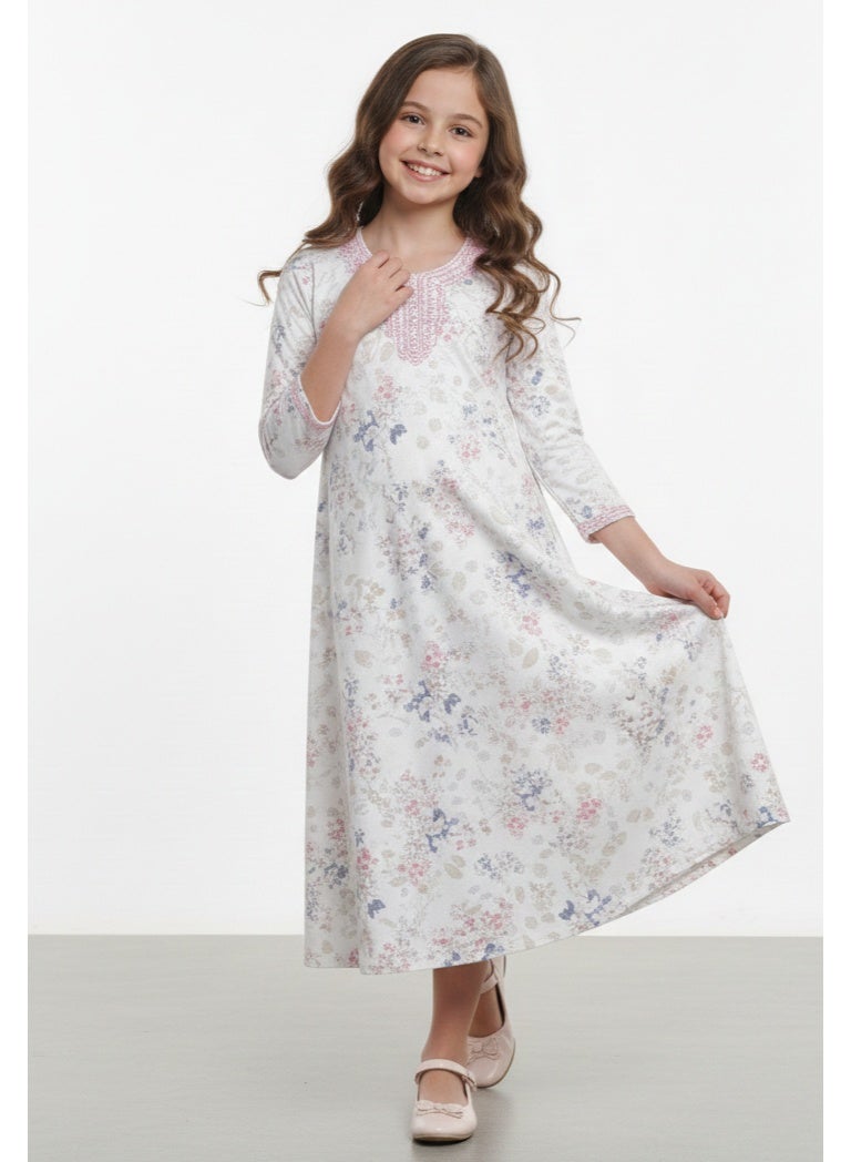 هانا آند سارا جلابية بناتي فيسكوز مطبوعة رقمياً بتصميم زهري مريح للمناسبات - Image 3